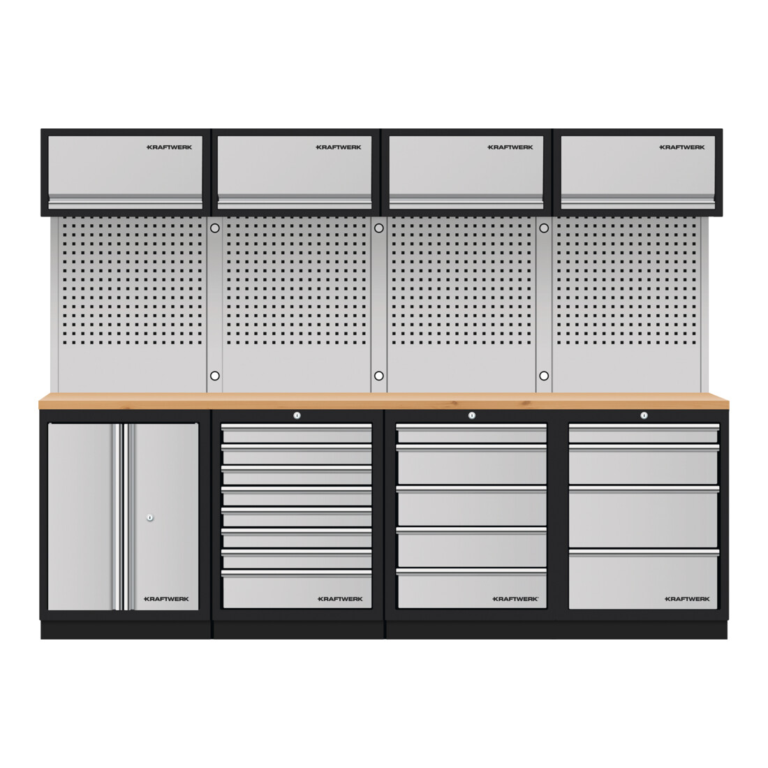 Kraftwerk Mobilio 4er Kombi, 4x Oberschrank, Lochwand, Buche