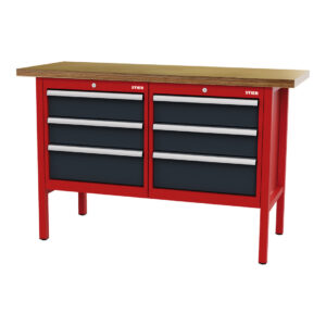 STIER Werkbank mit 6 Schubladen BxTxH 1500x600x960 mm RAL 3020 / RAL 7016